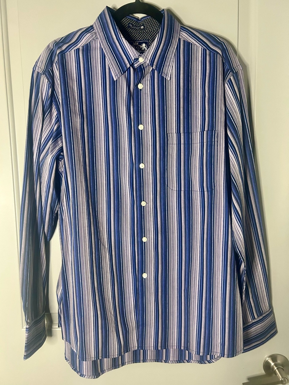 Men's Y2K RG Blue Classic Stripe Button-Up Shirt - Classic Long Sleeve